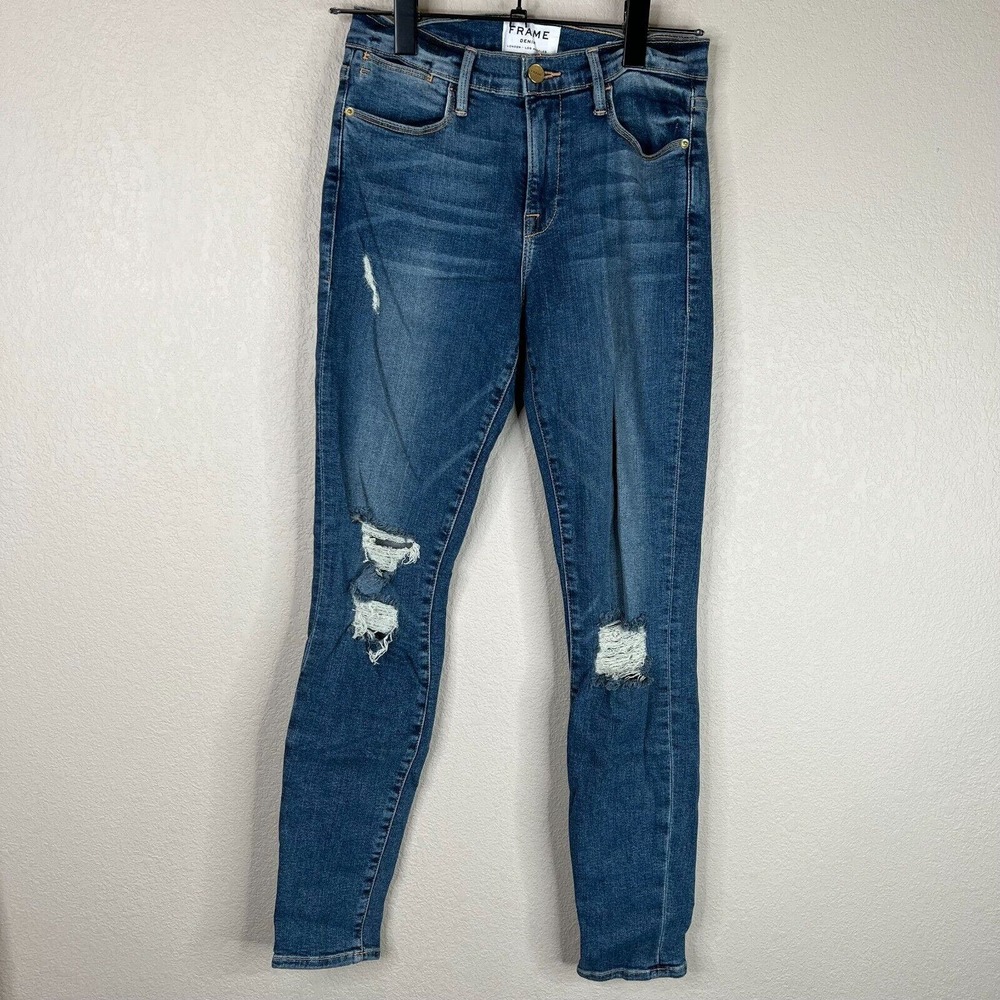 FRAME Women's Denim Le High Rise Skinny Distressed Jeans Blue Size 26‎